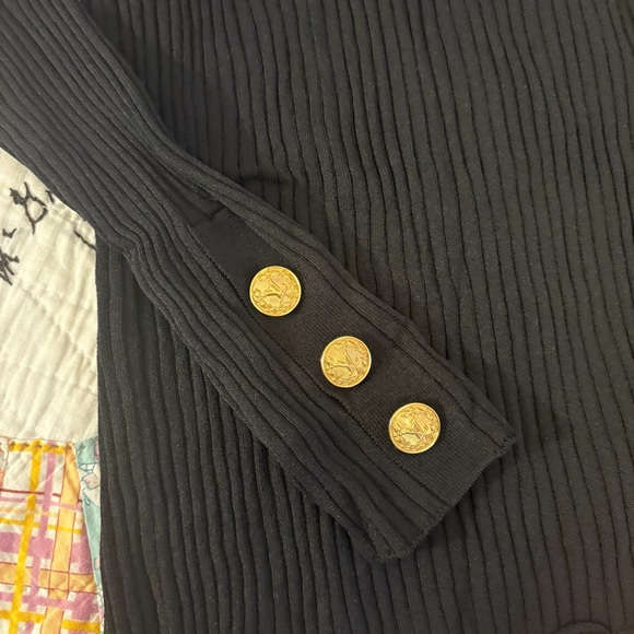 LV Black Long Sleeve Top with Gold Buttons - Picture 3 of 4